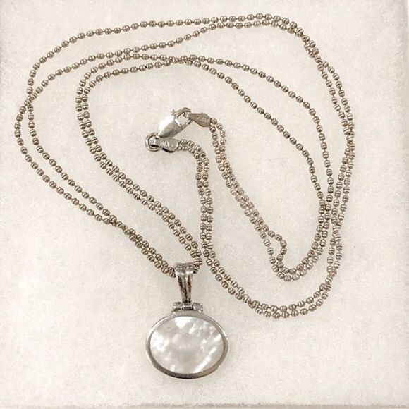 Vintage Sterling Silver and Mother of Pearl Double Strand Necklace - Picture 2 of 9